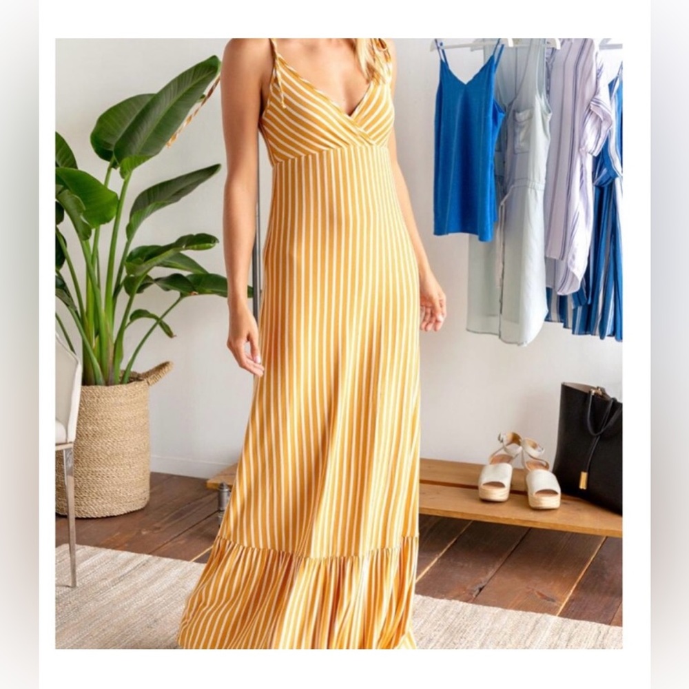 Francesca’s yellow and white stripe maxi dress